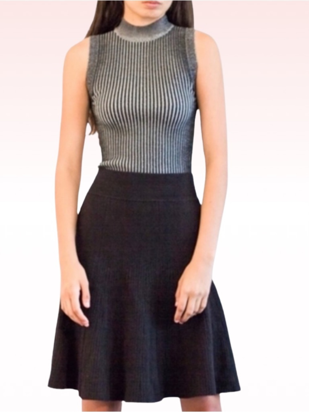 PARI DESAI black gray mock neck ribbed cami top (Sz XS)